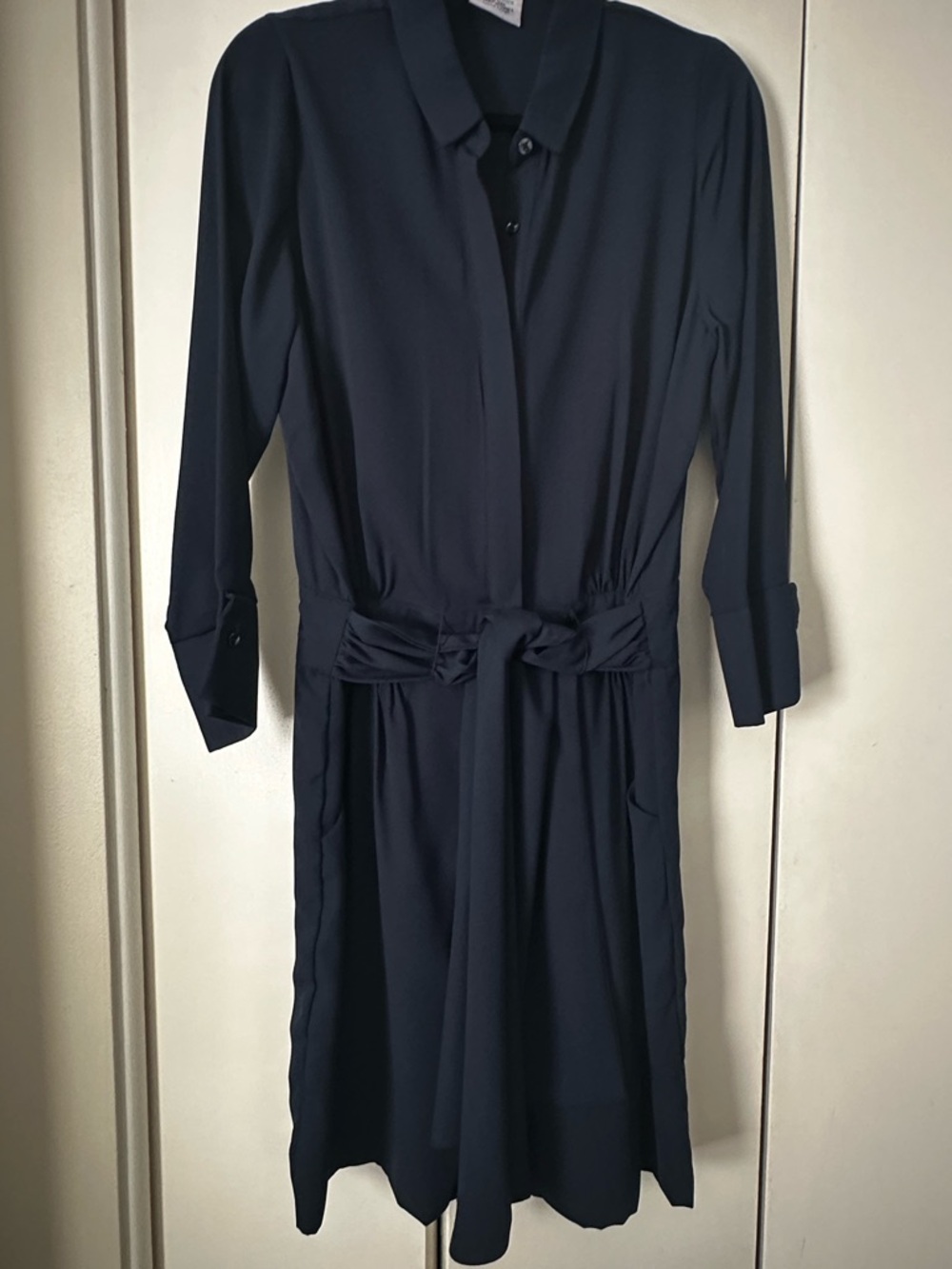 Gretchen Scott Navy Shirt Dress with Waist Tie